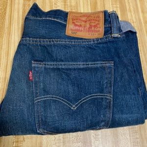 Levi’s leather tag 501 33x30 stonewashed indigo blue jeans